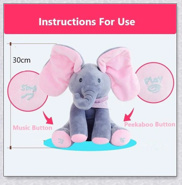 Personalized Flappy the Elephant, a soft, interactive plush toy that sings and plays peek-a-boo with your child