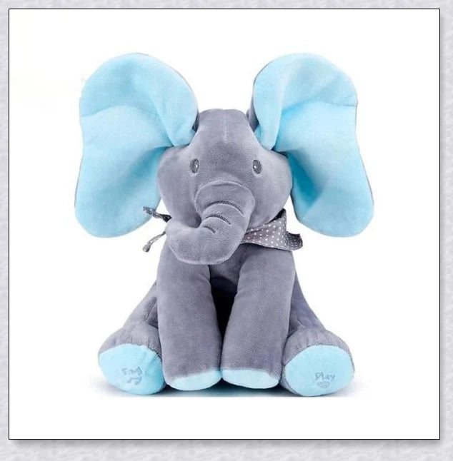 Personalized Flappy the Elephant, a soft, interactive plush toy that sings and plays peek-a-boo with your child
