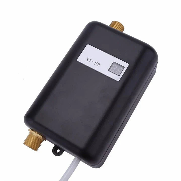 Premium electric water heater with stainless steel shell and temperature control features