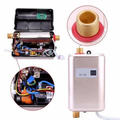 Premium electric water heater with stainless steel shell and temperature control features
