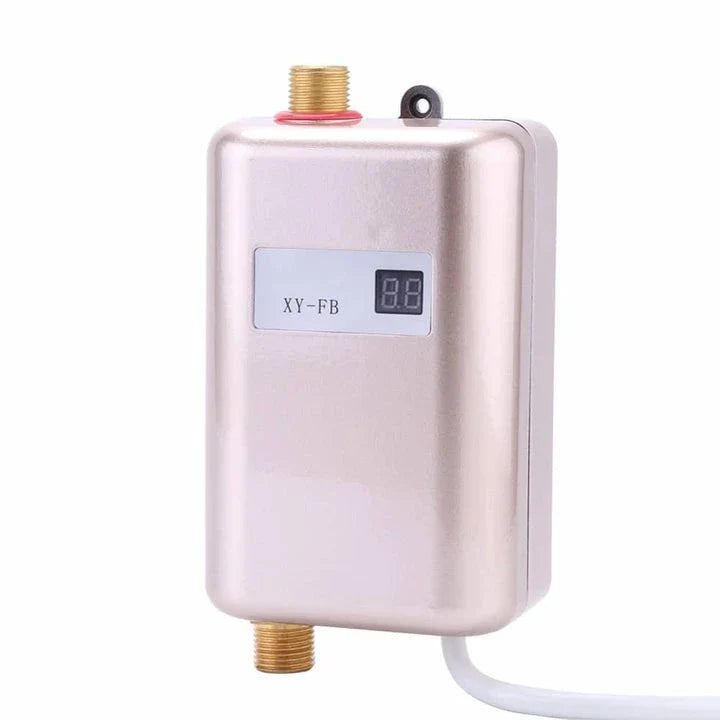 Premium electric water heater with stainless steel shell and temperature control features