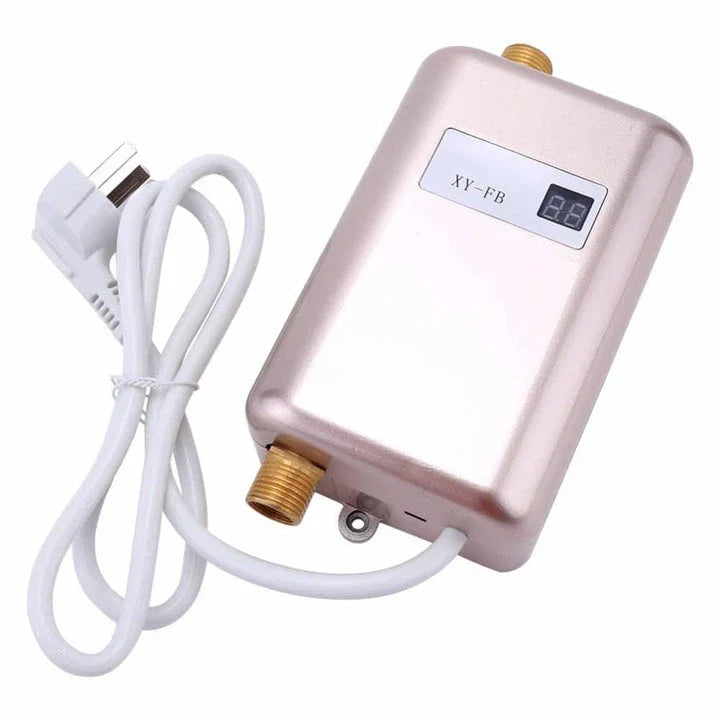 Premium electric water heater with stainless steel shell and temperature control features