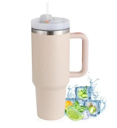 40oz stainless steel straw coffee mug with handle, ideal for travel