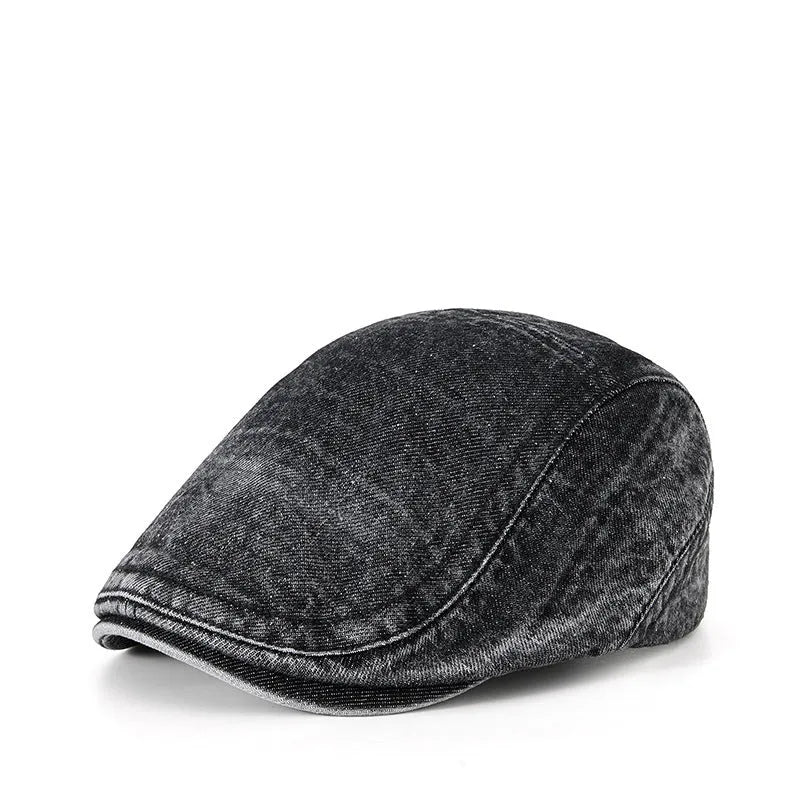 Men's flat crown denim baseball cap in washed cotton, shown in retro yellow colour