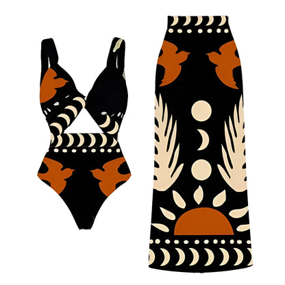 Women's black and yellow one-piece swimsuit made from polyester for beachwear