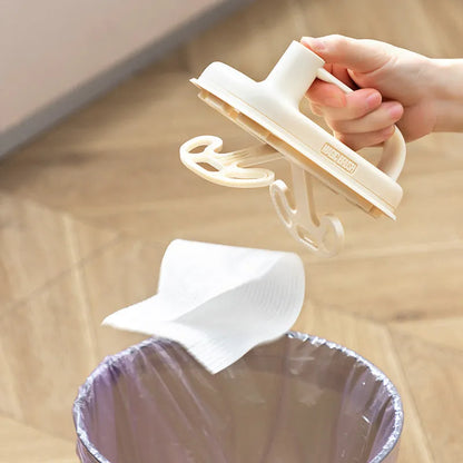 Magic disposable cleaning brush with handle, storage box, and pack of 50 white non-woven cloths for bathroom and kitchen cleaning.