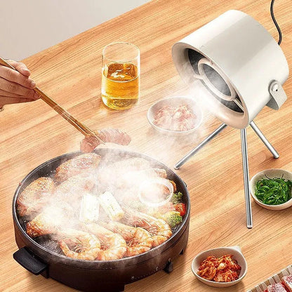 2024 portable desktop exhaust fan in Milky White colour with USB cable and tripod, dimensions 180x108x420mm