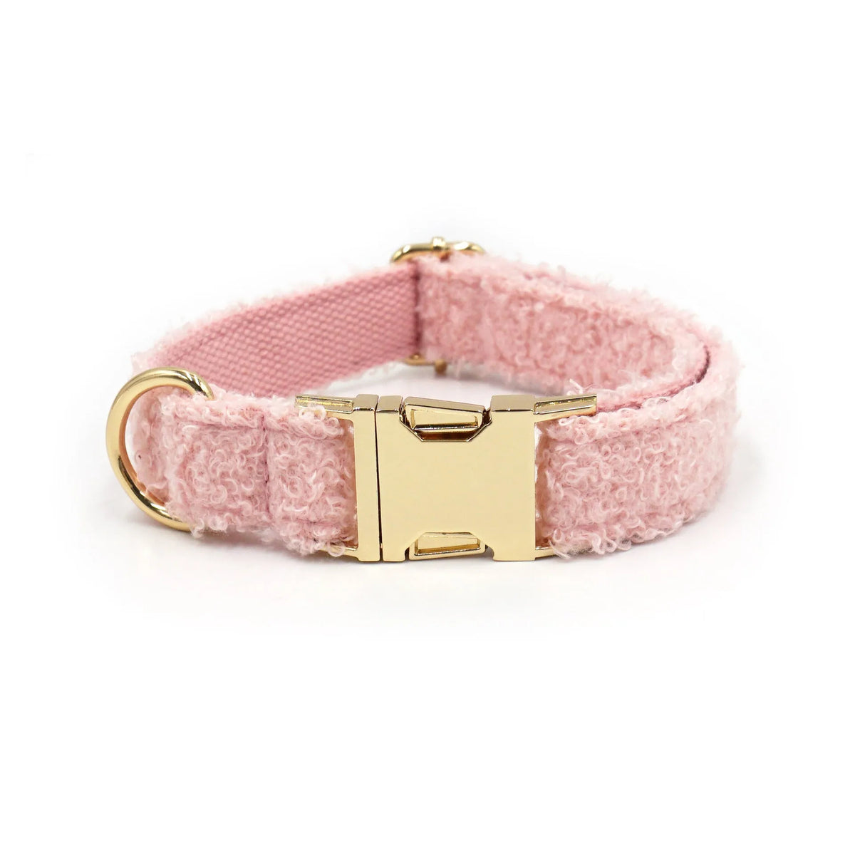 Teddy plush dog collar in white, pink, brown or military green polyester with adjustable lettering, sizes XS to XL