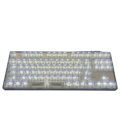 Full set of 132 transparent plastic keycaps for mechanical keyboard customisation on a white background.
