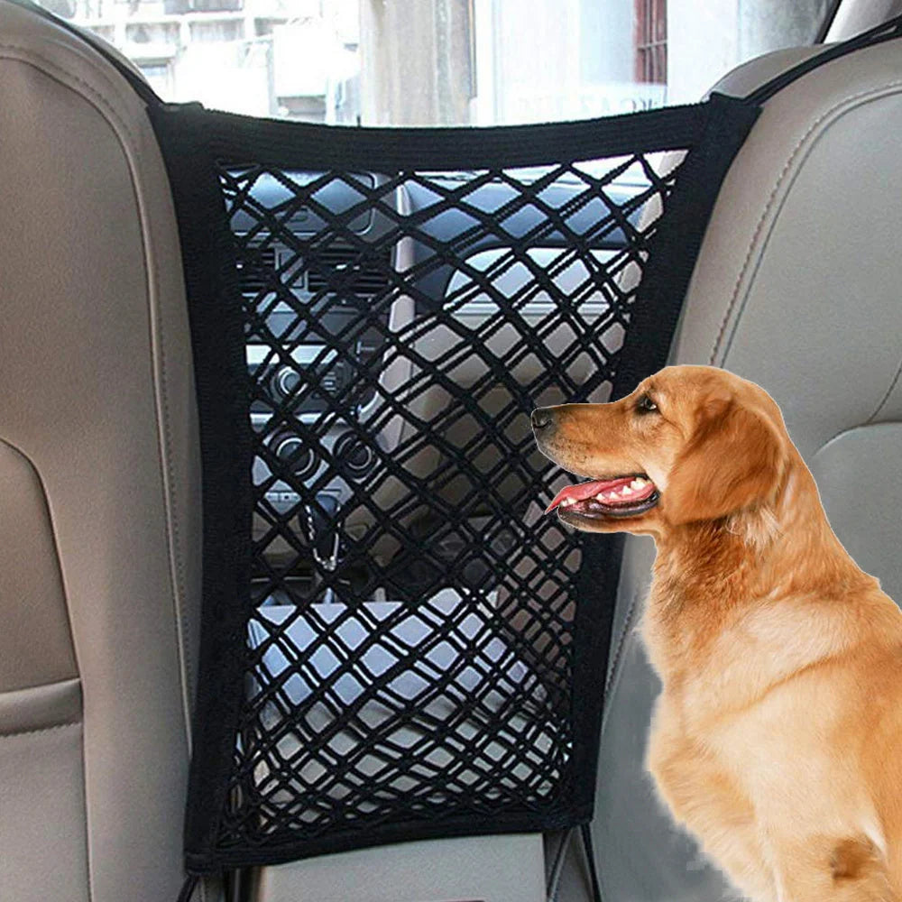 Elastic Car Pet Fence in black, high-strength nylon mesh for dog safety