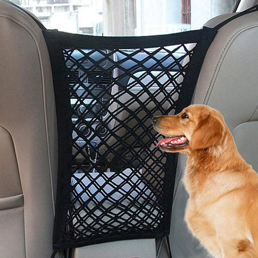 Elastic Car Pet Fence in black, high-strength nylon mesh for dog safety