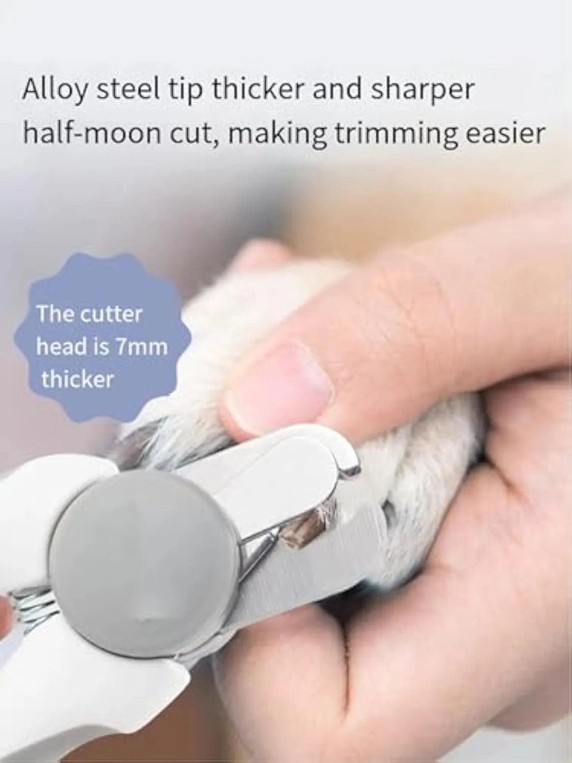 Blue heavy-duty dog nail clippers with safety guard and ergonomic non-slip handles on a white background.