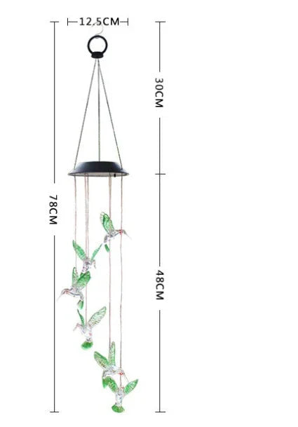 Color-changing solar-powered outdoor wind chime with hummingbird and butterfly design for patio, yard, and garden decor