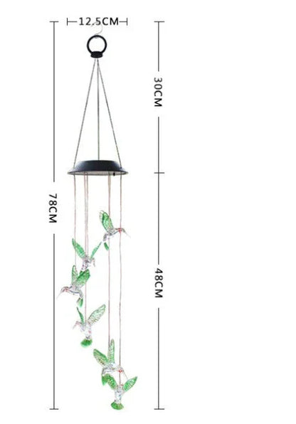 Color-changing solar-powered outdoor wind chime with hummingbird and butterfly design for patio, yard, and garden decor