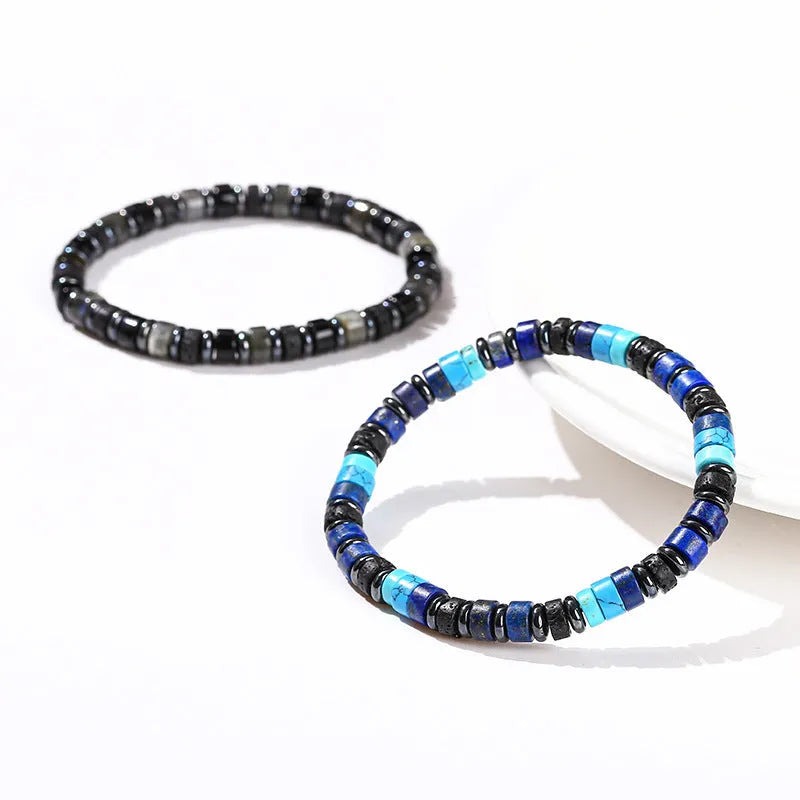 Men's natural volcanic rock hematite spacer bead bracelet with 6mm geometric beads