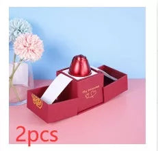 Valentine's Day Metal Rose Jewelry Gift Box Necklace with adjustable crystal necklace and maroon gift box