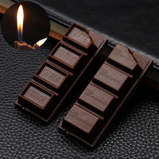 Chocolate-shaped butane torch lighter for cigarettes and cigars, compact and refillable