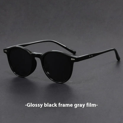 Ultra-light round frame retro sunglasses with polarised grey lenses in multiple colour options