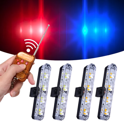 Black car-mounted LED emergency warning light with remote control on a vehicle door