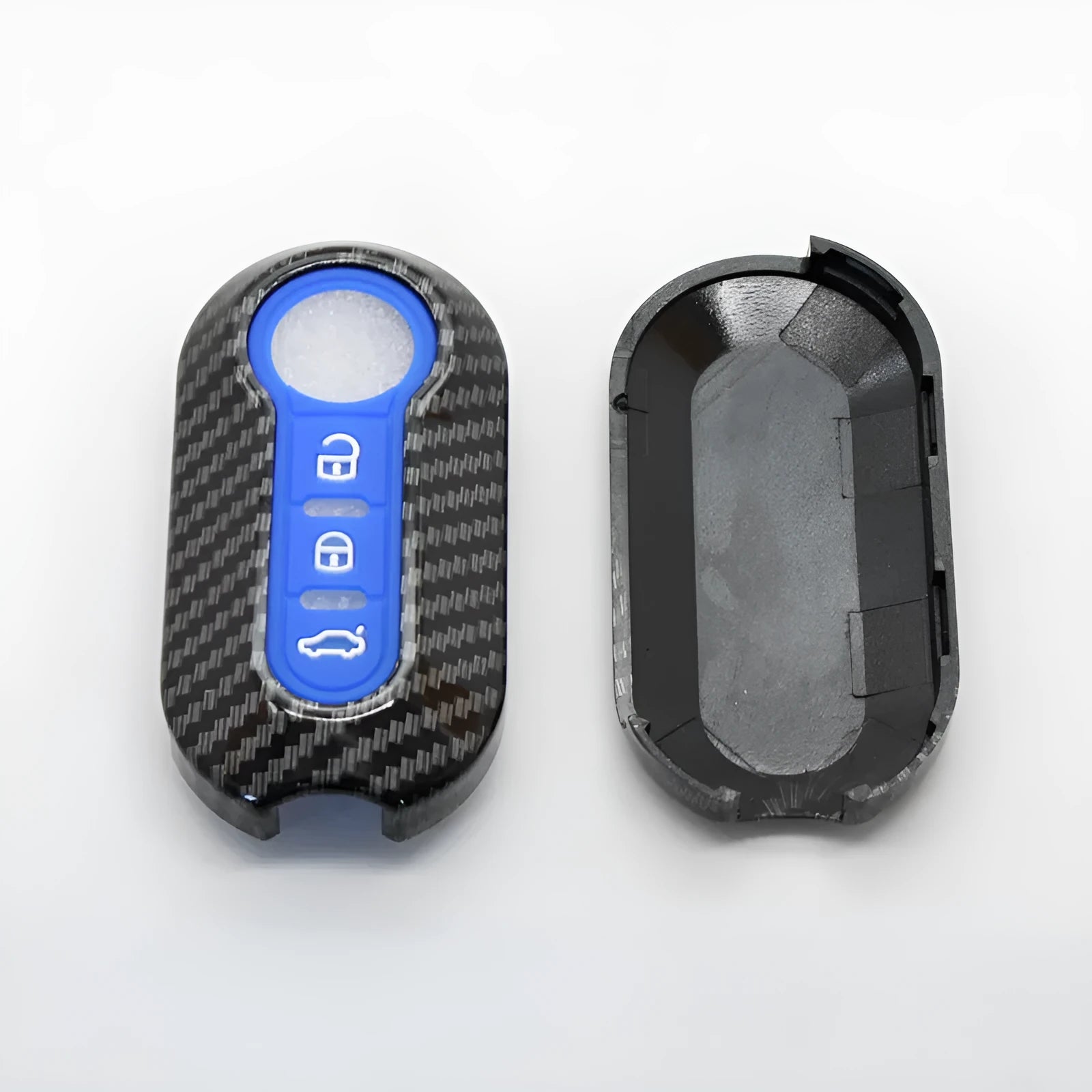 Fiat 500 car key replacement case in black ABS plastic with carbon fibre design