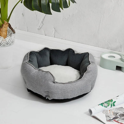 Octagonal fabric pet bed for small dogs and cats with a removable centre mat