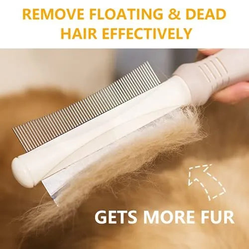 White 2-in-1 dog and cat deshedding brush with grooming comb, curved design, and ergonomic handle