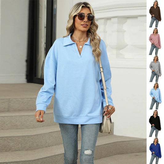 Stylish V-neck Lapel Sweatshirt for Women in various colours