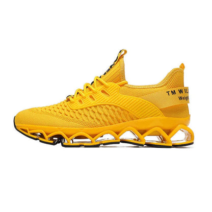 Men's solid colour mesh running shoes with a rubber sole on a white background.