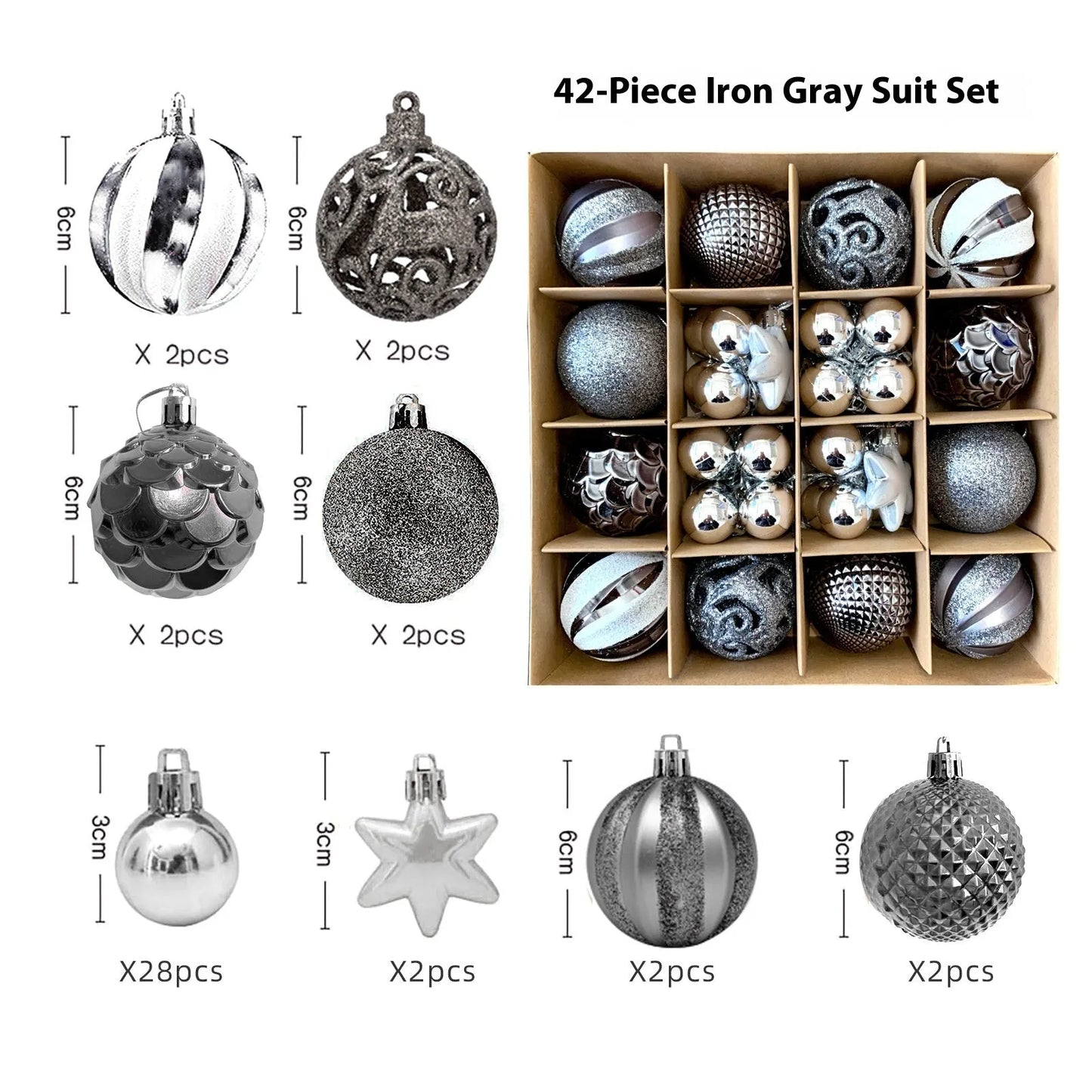 Christmas decoration pendant set with electroplated balls and painted gifts in cowhide presentation box
