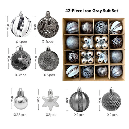 Christmas decoration pendant set with electroplated balls and painted gifts in cowhide presentation box