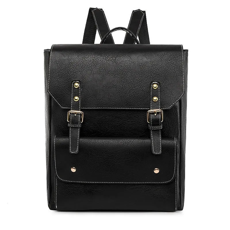 Korean style retro simple backpack in brown colour showing PU material and ventilation design