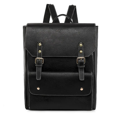 Korean style retro simple backpack in brown colour showing PU material and ventilation design
