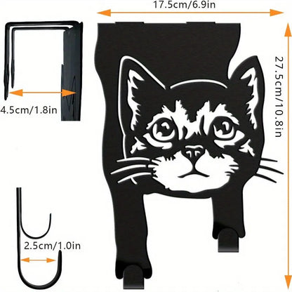 Black iron decorative cat wall hook with punch-free mounting