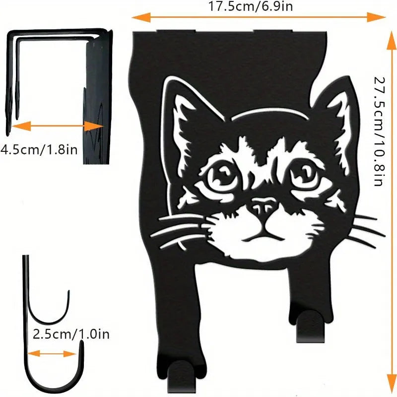 Wall mounted iron decorative black cat door hook with punch-free installation for home, office, garden, or entertainment spaces, featuring a modern simplicity style and universal application in black finish
