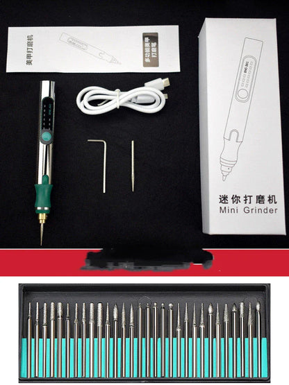 Versatile electric engraving pen with adjustable speed, mini grinder, and a variety of accessories for creative projects