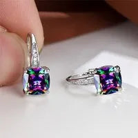 Square zircon inlaid geometric ear hooks in Korean style with electroplated finish