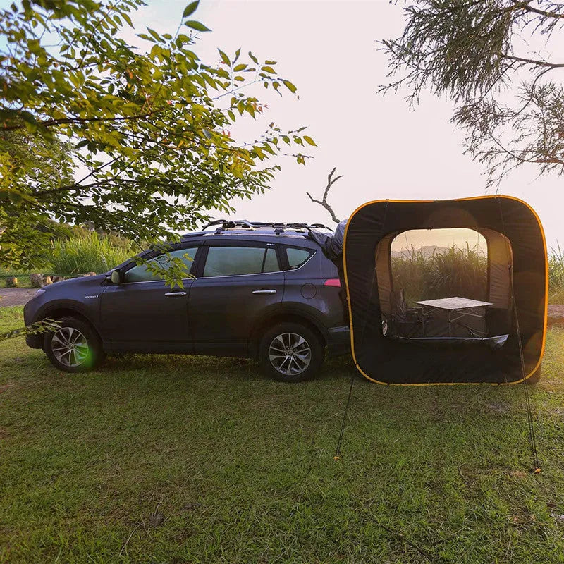 Outdoor pop-up camping car tail tent in black colour with quick assembly design