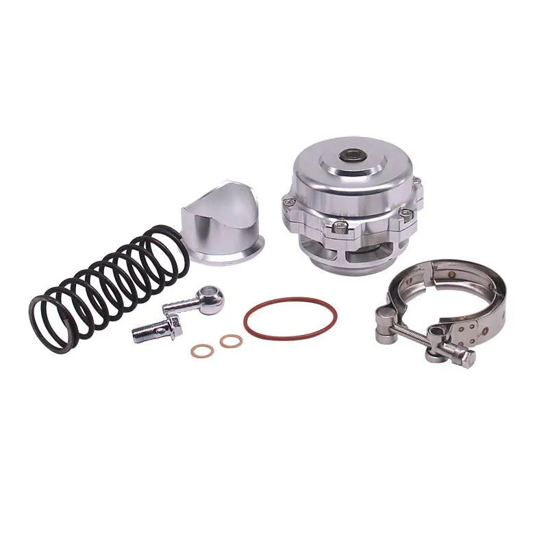 50mm aluminium alloy automotive blowoff valve in six colour options on a white background.