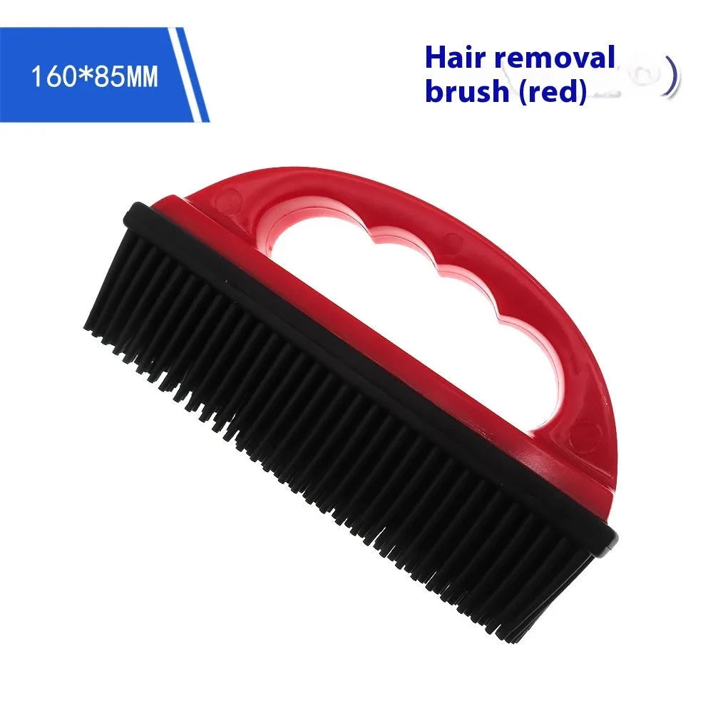 Red pet grooming brush with massage nodes for hair removal during dog or cat baths.