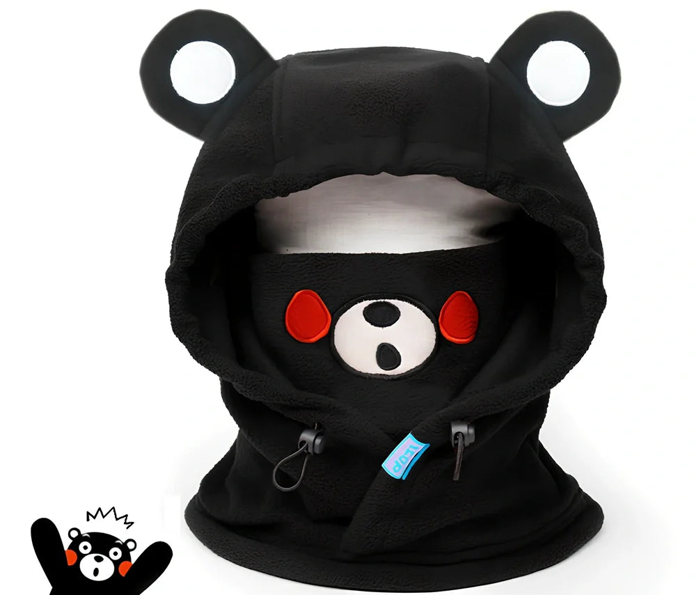 Ski helmet cover with cartoon animal designs including brown bear and white bear patterns for winter sports