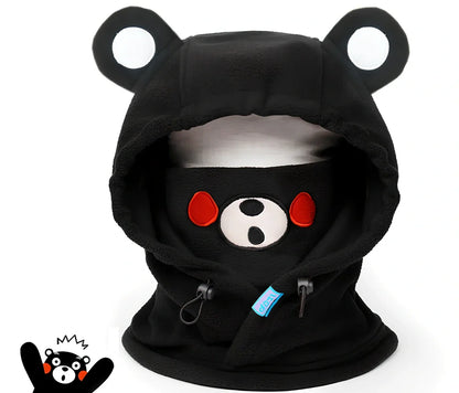 Ski helmet cover with cartoon animal designs including brown bear and white bear patterns for winter sports