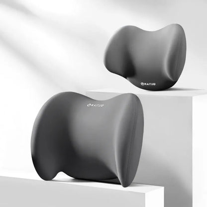 Automotive headrest and lumbar support pillow set with memory foam and geometric pattern cotton cover