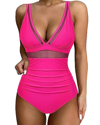 Women's high waist one-piece swimsuit in quick-dry polyester fabric, backless design
