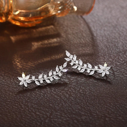 Exquisite diamond flower earrings for women in white gold, gold, and rose gold finishes