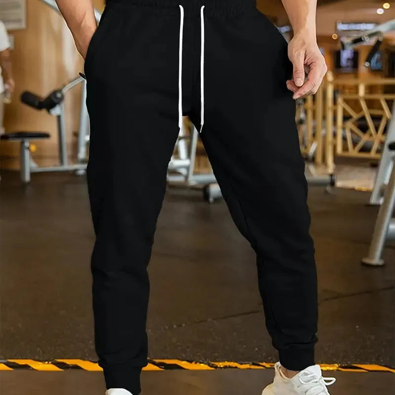 Men's linen style leisure trousers with elastic lace waist in loose fit design