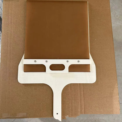 Wooden sliding pizza peel storage board in natural log colour with three size options.