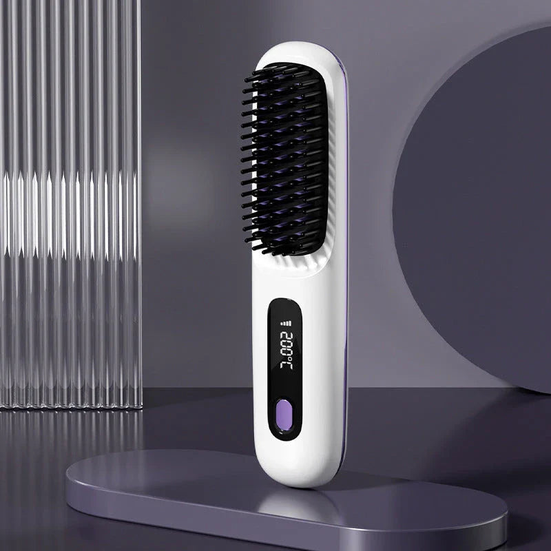 Cordless hair straightener brush with fast heating, long-lasting battery, and USB charging for effortless styling on-the-go