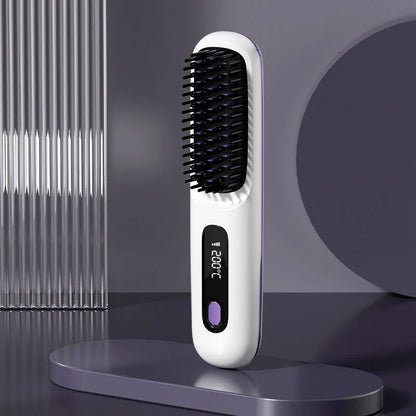 Cordless hair straightener brush with fast heating, long-lasting battery, and USB charging for effortless styling on-the-go