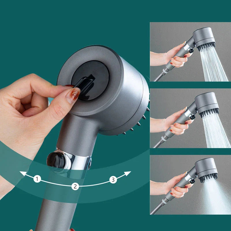 Premium multi-function shower head with rainfall and massage modes, made of durable ABS material and featuring a built-in water filter.