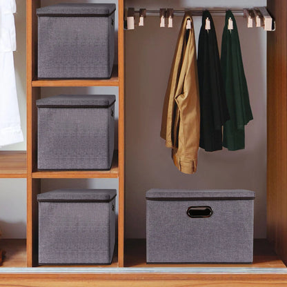 Large folding storage box set in grey, made from cotton linen and non-woven fabric